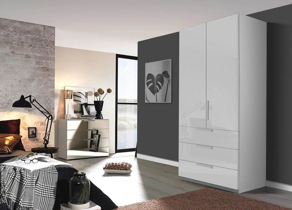 Oakwood Rauch Miramar Lynx Type 6 Silk Grey Glass & Mirror Front 2 Door Hinged Combi Wardrobe