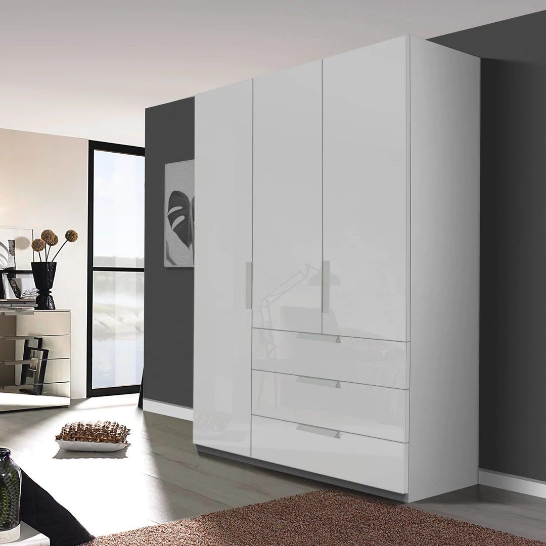 Oakwood Rauch Miramar Lynx Silk Grey Glass & Mirror Front 3 Hinged Door Combi Wardrobe