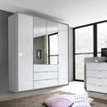 Oakwood Rauch Erimo Style 1 Silk Grey & White Glass Bi-Folding Doors Combi Wardrobe