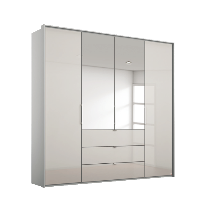 Oakwood Rauch Erimo Style 1 Silk Grey Glass Bi-Folding Doors Combi Wardrobe