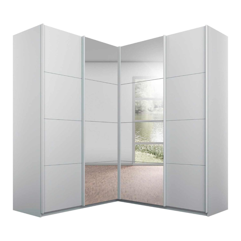 Oakwood Rauch Luma 181cm 4 Door Corner Sliding Wardrobe with 2 Decor Doors and 2 Mirror Doors