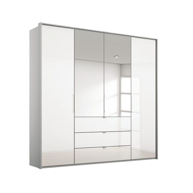 Oakwood Rauch Erimo Style 1 Silk Grey & White Glass Bi-Folding Doors Combi Wardrobe