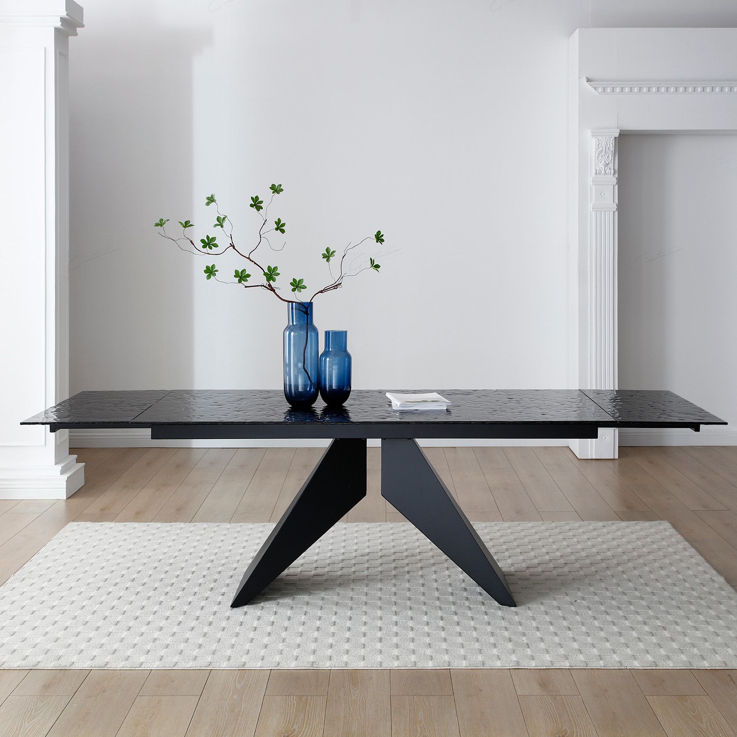 Oakwood Silux Carbon Glass Extending Dining Table