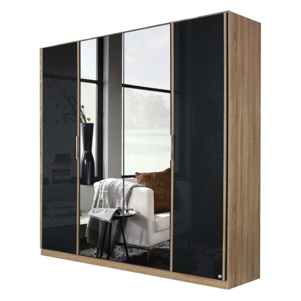 Oakwood Rauch Essensa Type E Sonoma Oak & Basalt Glass Hinged Wardrobe With Mirror