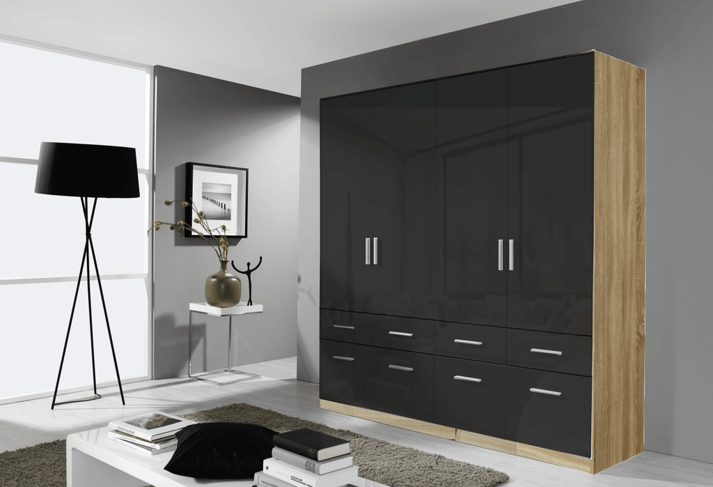 Oakwood Rauch Celle High Gloss Soft Grey Front Hinged Door Combi Wardrobe