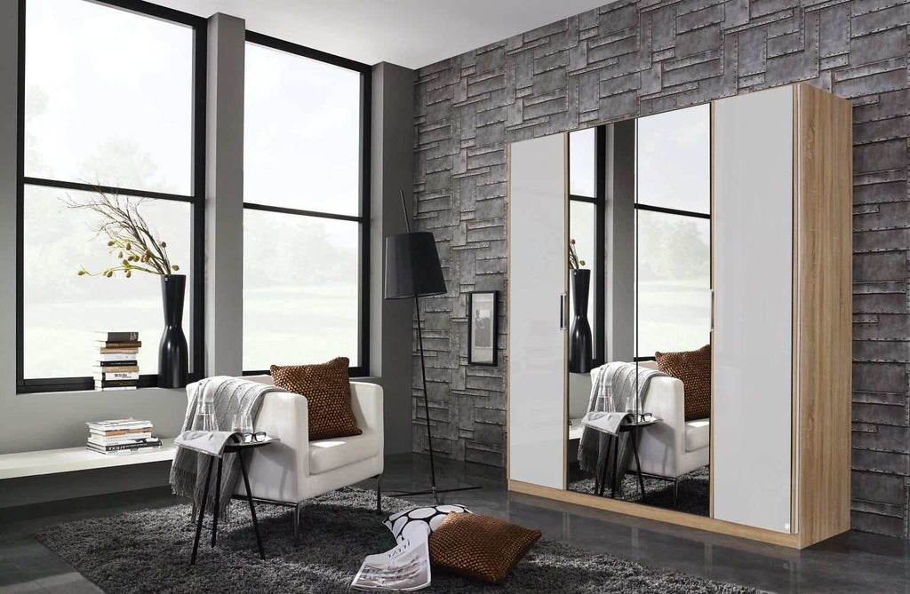 Oakwood Rauch Essensa Type E Sonoma Oak & Basalt Glass Hinged Wardrobe With Mirror