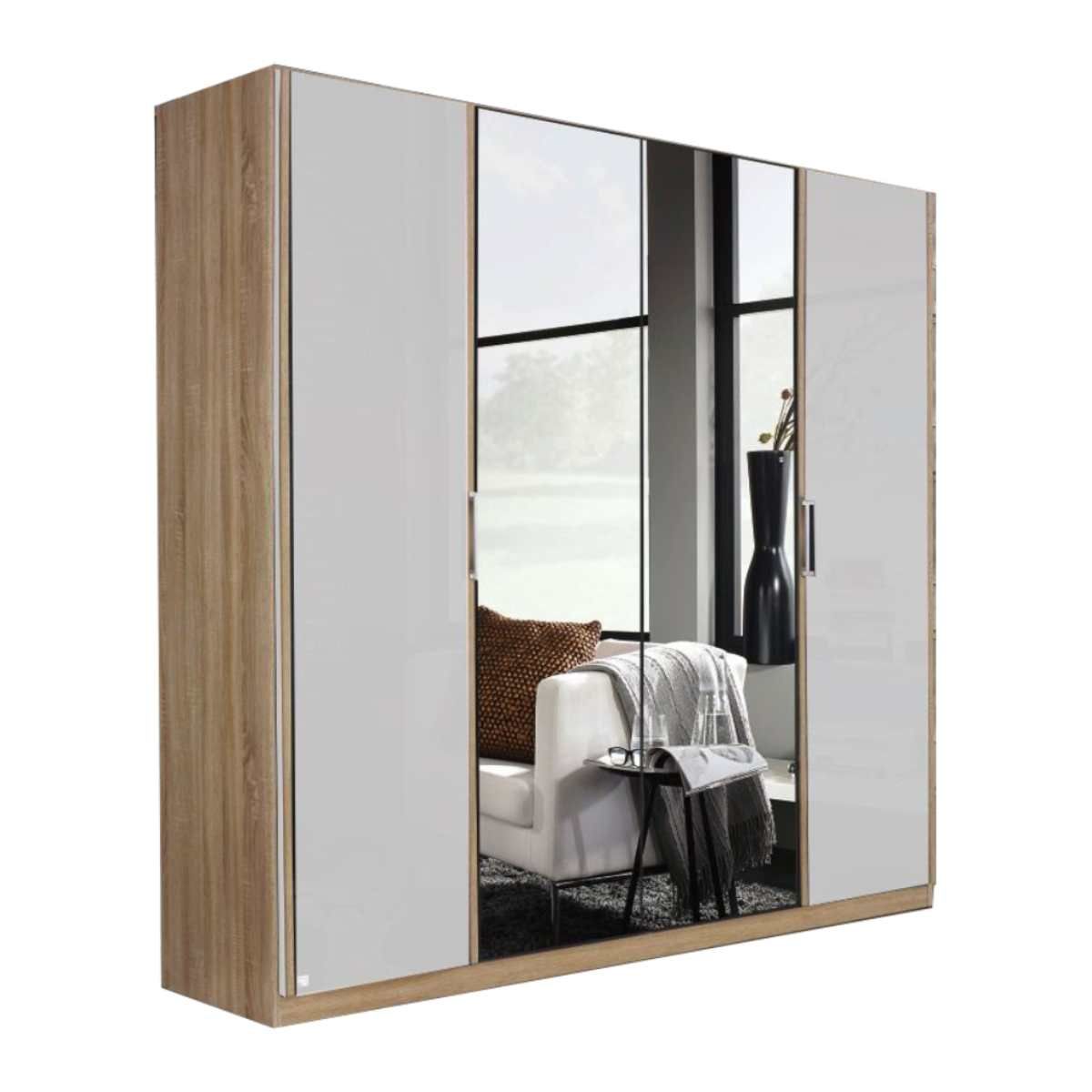 Oakwood Rauch Essensa Type E Sonoma Oak & Basalt Glass Hinged Wardrobe With Mirror