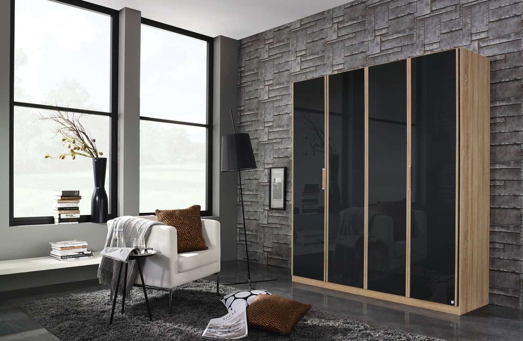 Oakwood Rauch Essensa Door Basalt Glass & Sonoma Oak Hinged Wardrobe
