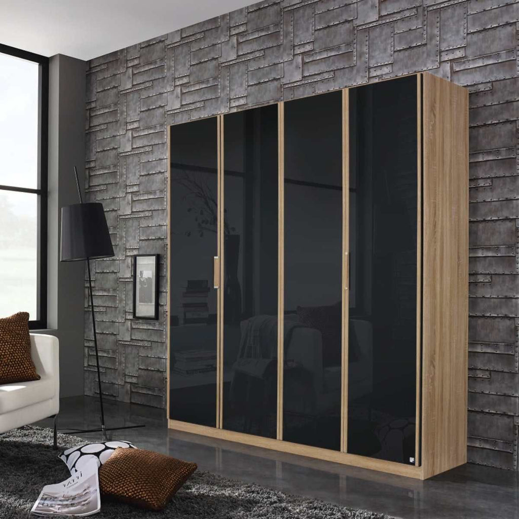Oakwood Rauch Essensa Door Basalt Glass & Sonoma Oak Hinged Wardrobe