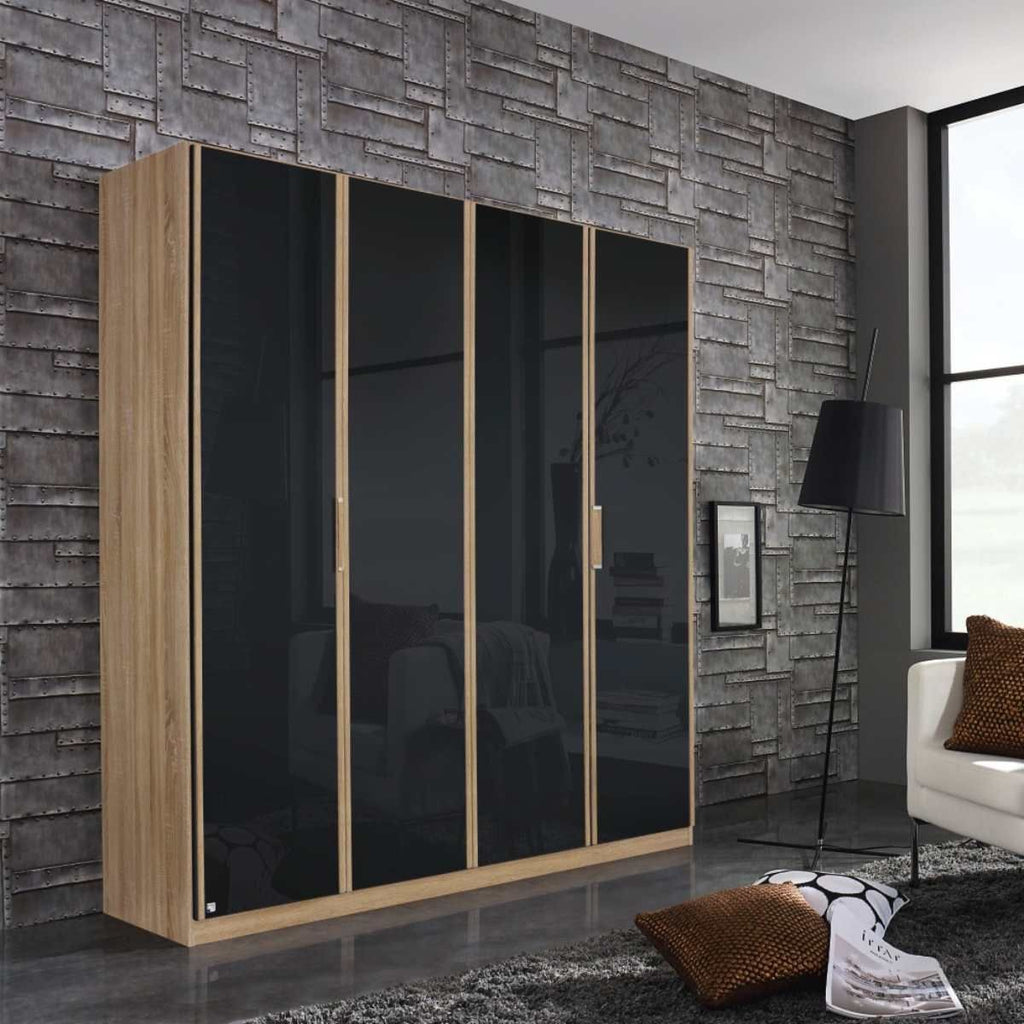 Oakwood Rauch Essensa Door Basalt Glass & Sonoma Oak Hinged Wardrobe