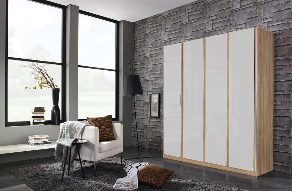Oakwood Rauch Essensa Door Basalt Glass & Sonoma Oak Hinged Wardrobe