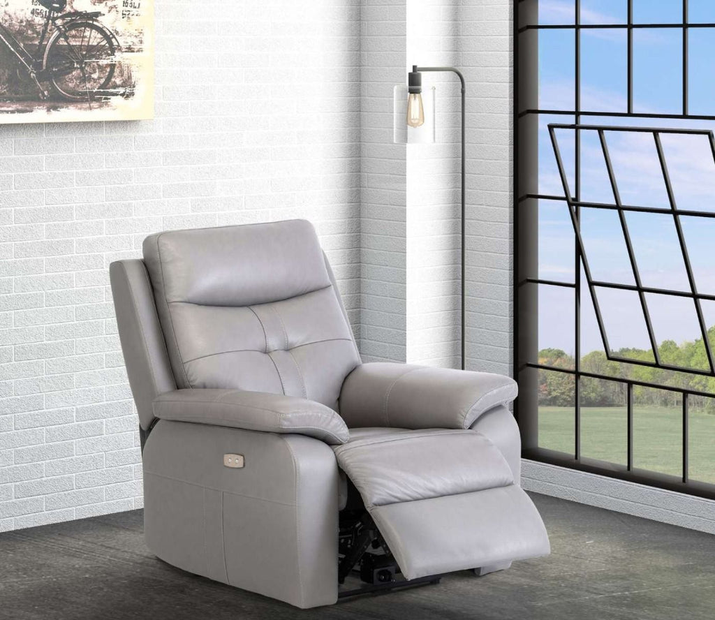 Oakwood Chicago Grey Leather Electric Recliner Arm Chair