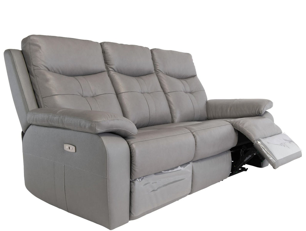 Oakwood Chicago 3 Seater Grey Leather Power Recliner Sofa