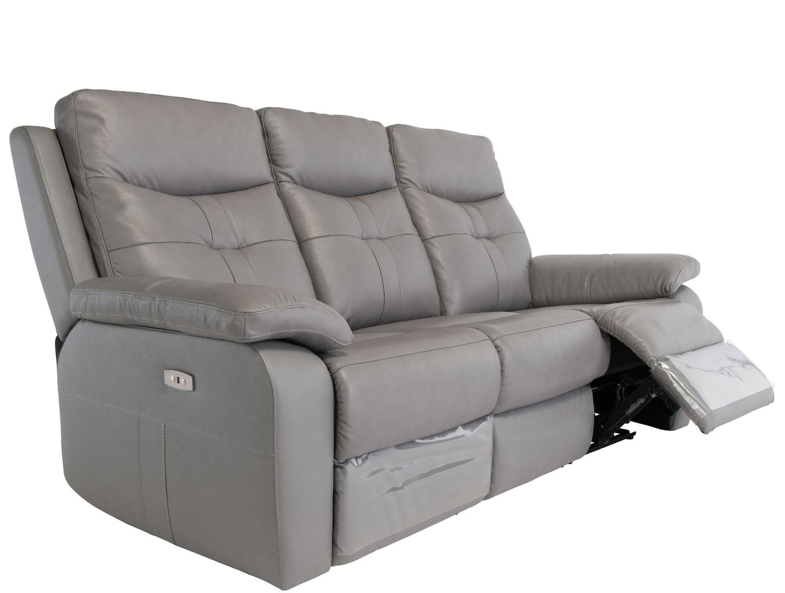 Oakwood Chicago 3 Seater Grey Leather Power Recliner Sofa