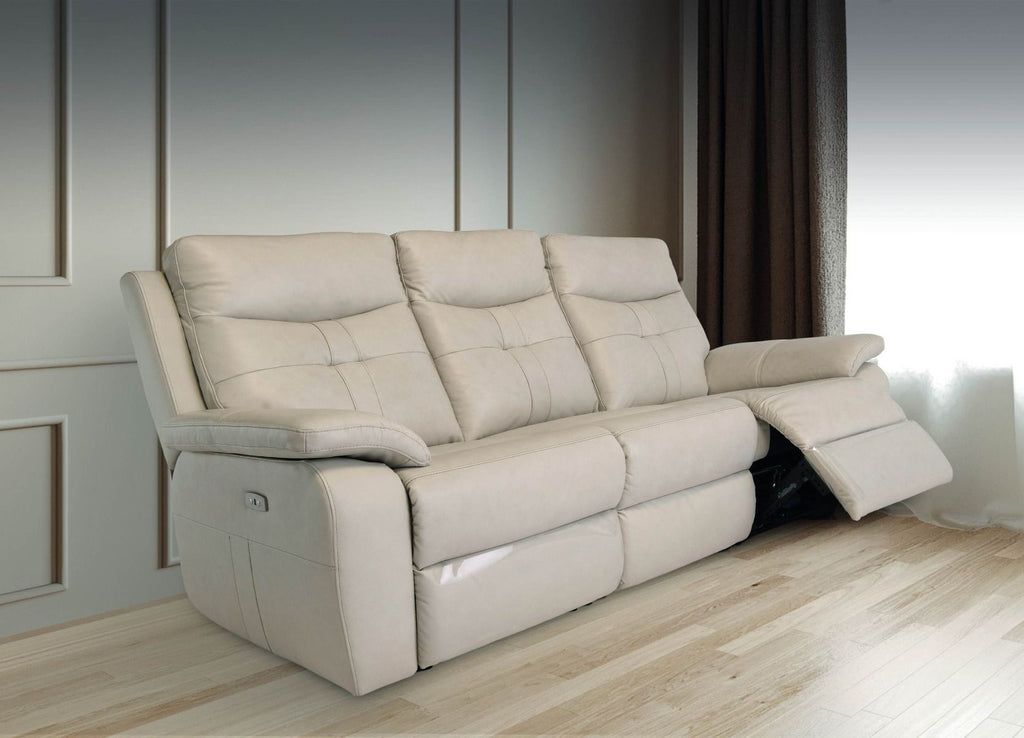 Oakwood Chicago 3 Seater Light Stone Leather Power Recliner Sofa