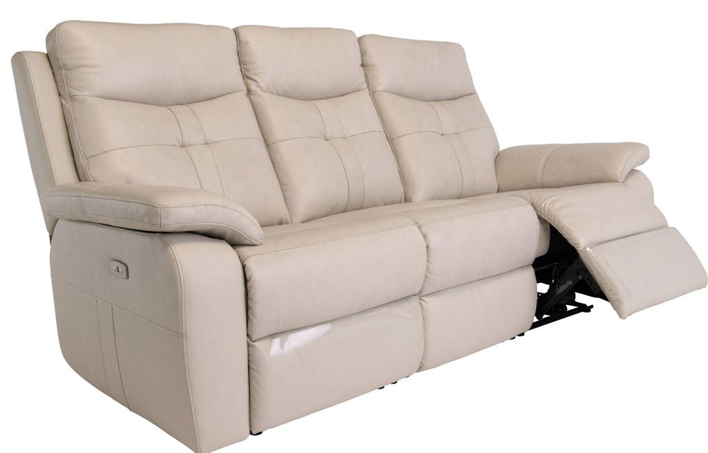Oakwood Chicago 3 Seater Light Stone Leather Power Recliner Sofa