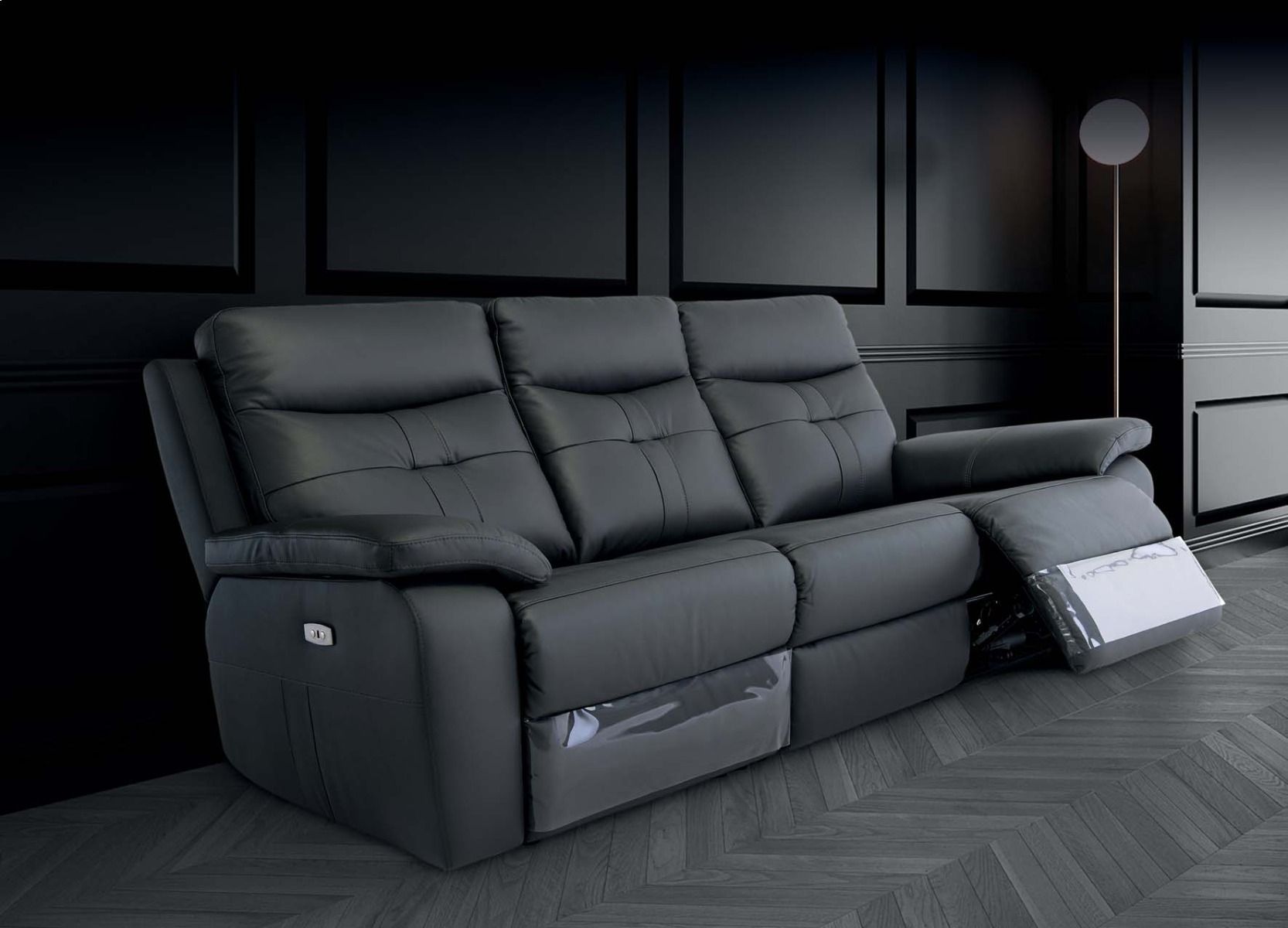 Oakwood Chicago 3 Seater Charcoal Leather Power Recliner Sofa