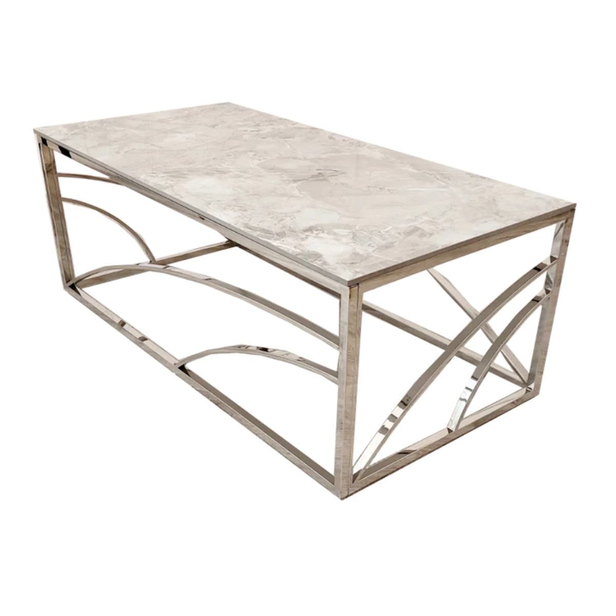 Oakwood Stella Chrome Coffee Table with Stomach Ash Grey Sintered Top