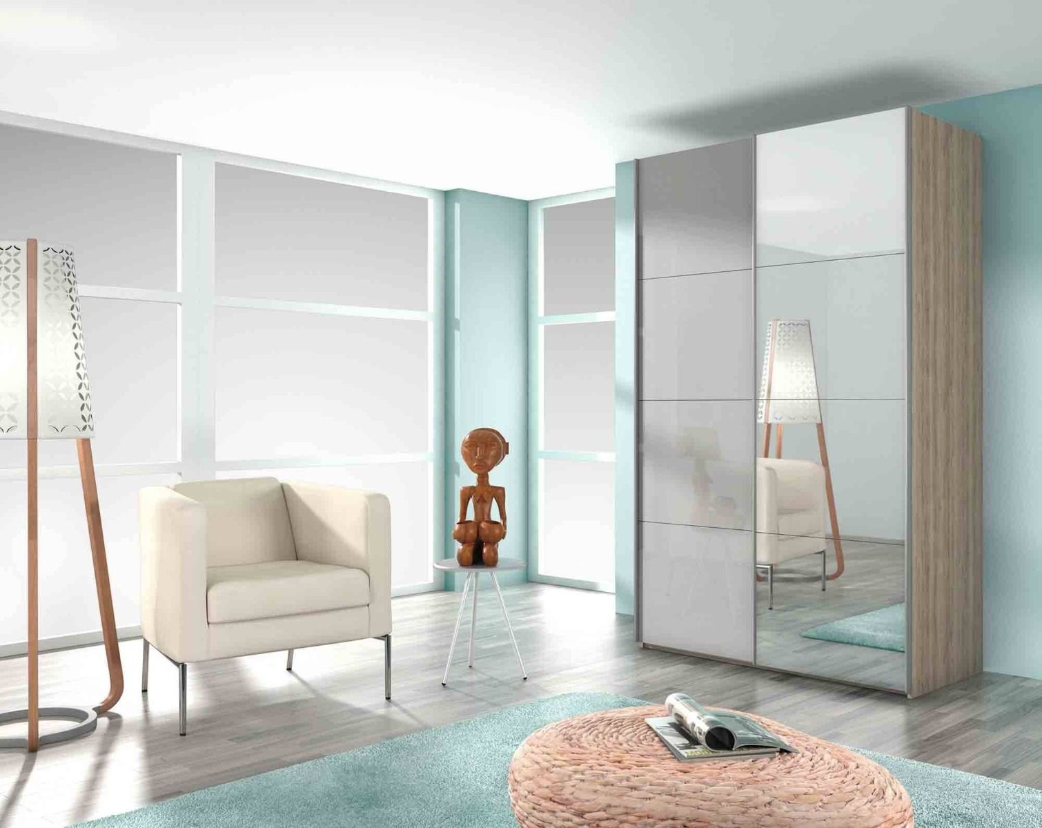 Oakwood Rauch Stuttgart Sliding Wardrobe Artisan Oak/High Polish Soft Grey Front 181x197