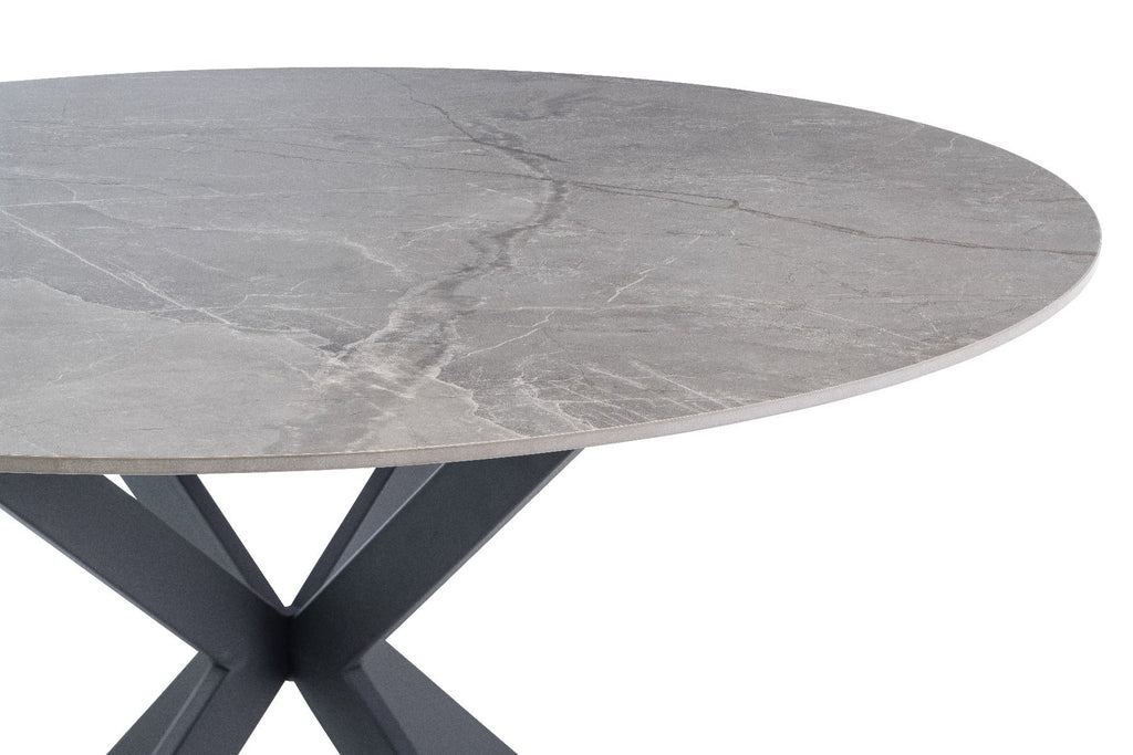 Oakwood Talia 1.2m Round Dining Table - Grey with Harley Velvet Dining Chairs - Graphite