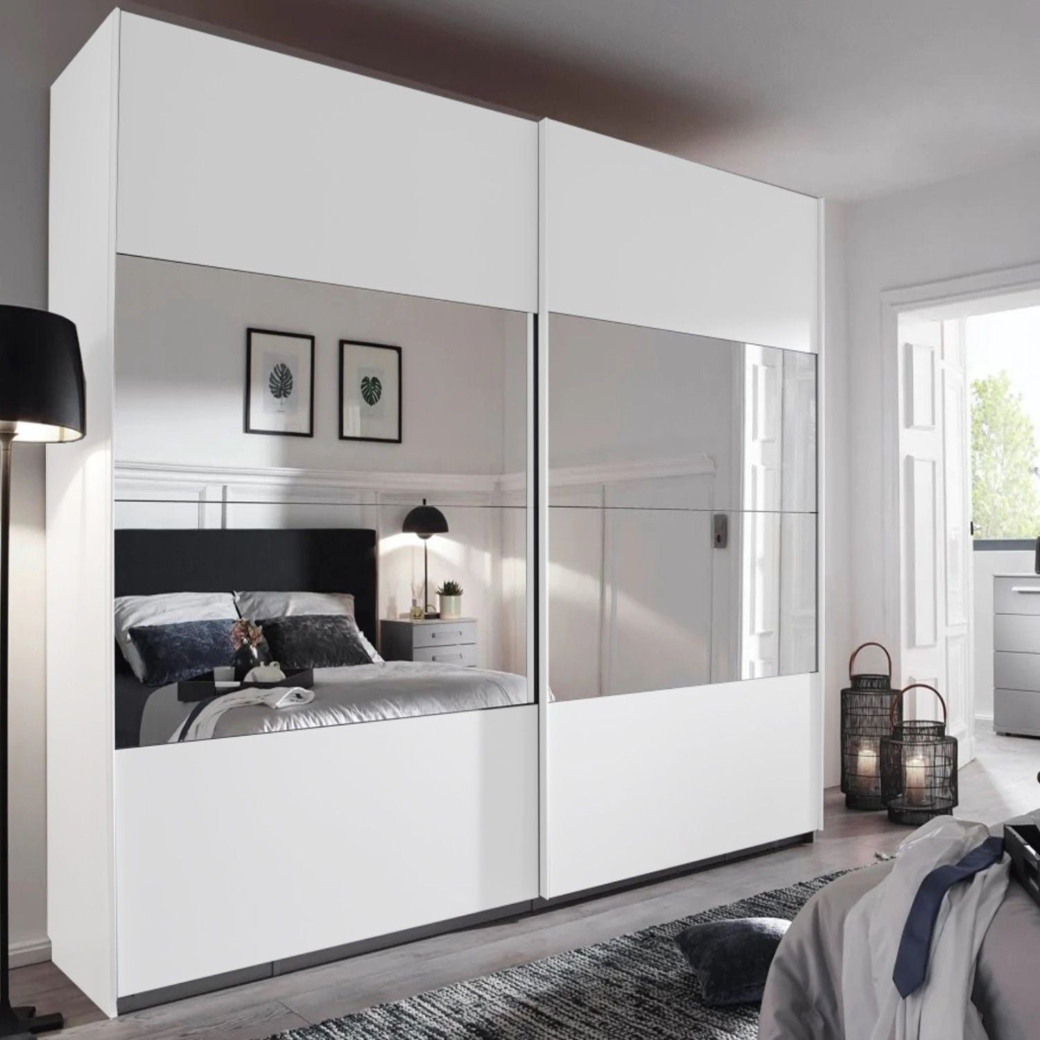 Oakwood Rauch Tarabo Alpine White and Mirror Front Sliding Door Wardrobe