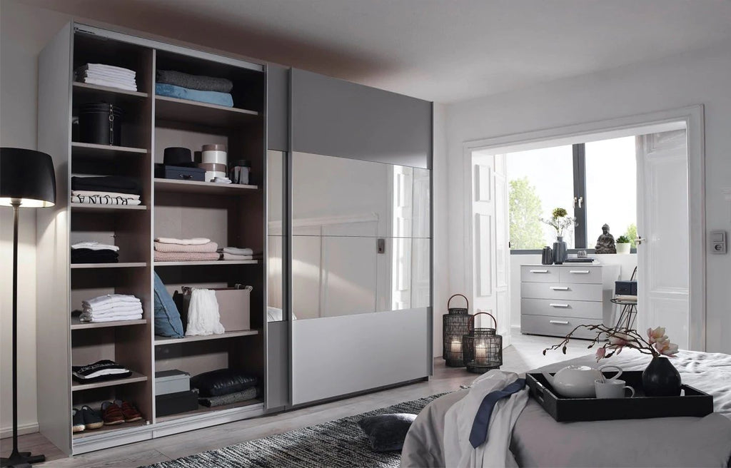 Oakwood Rauch Tarabo Silk Grey and Mirror Front Sliding Door Wardrobe