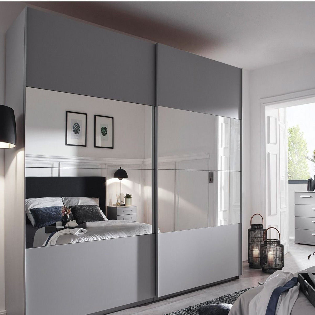 Oakwood Rauch Tarabo Silk Grey and Mirror Front Sliding Door Wardrobe