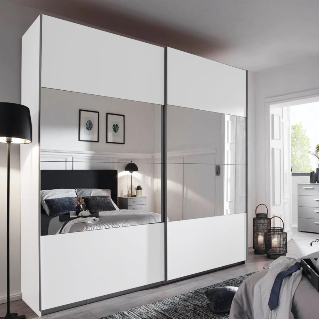 Oakwood Rauch Tarabo Alpine White and Mirror Front Sliding Door Wardrobe