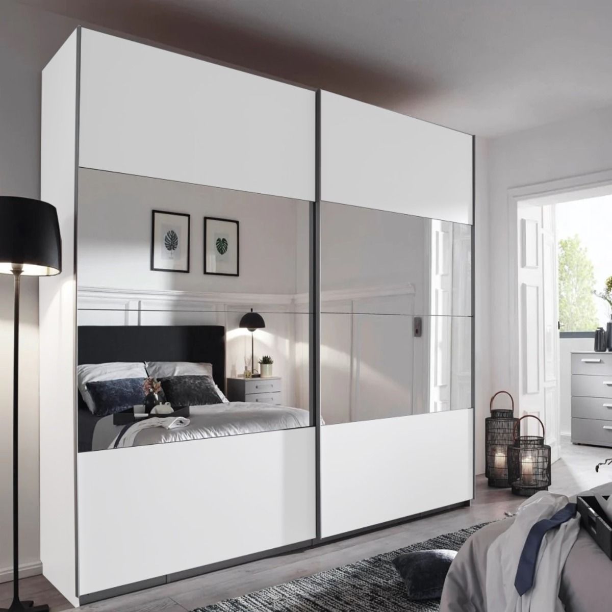 Oakwood Rauch Tarabo Alpine White and Mirror Front Sliding Door Wardrobe