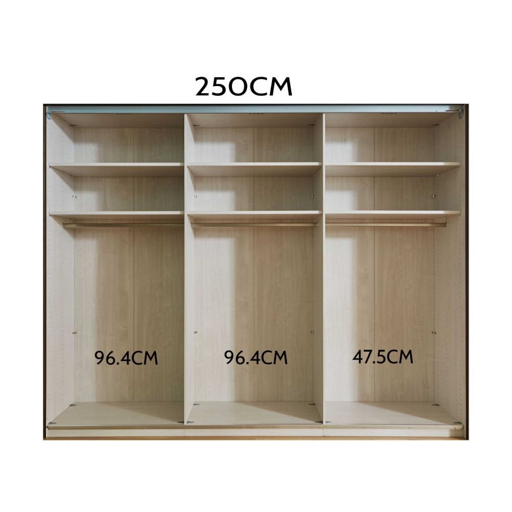 Oakwood Wiemann Miami Plus Graphite Glass With Mirror 3 Sliding Door Wardrobe- 250 CM