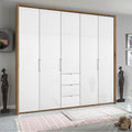 Oakwood Rauch Erimo Style 1 Oak & White Glass Bi-folding 5 doors Combi Wardrobe W254CM
