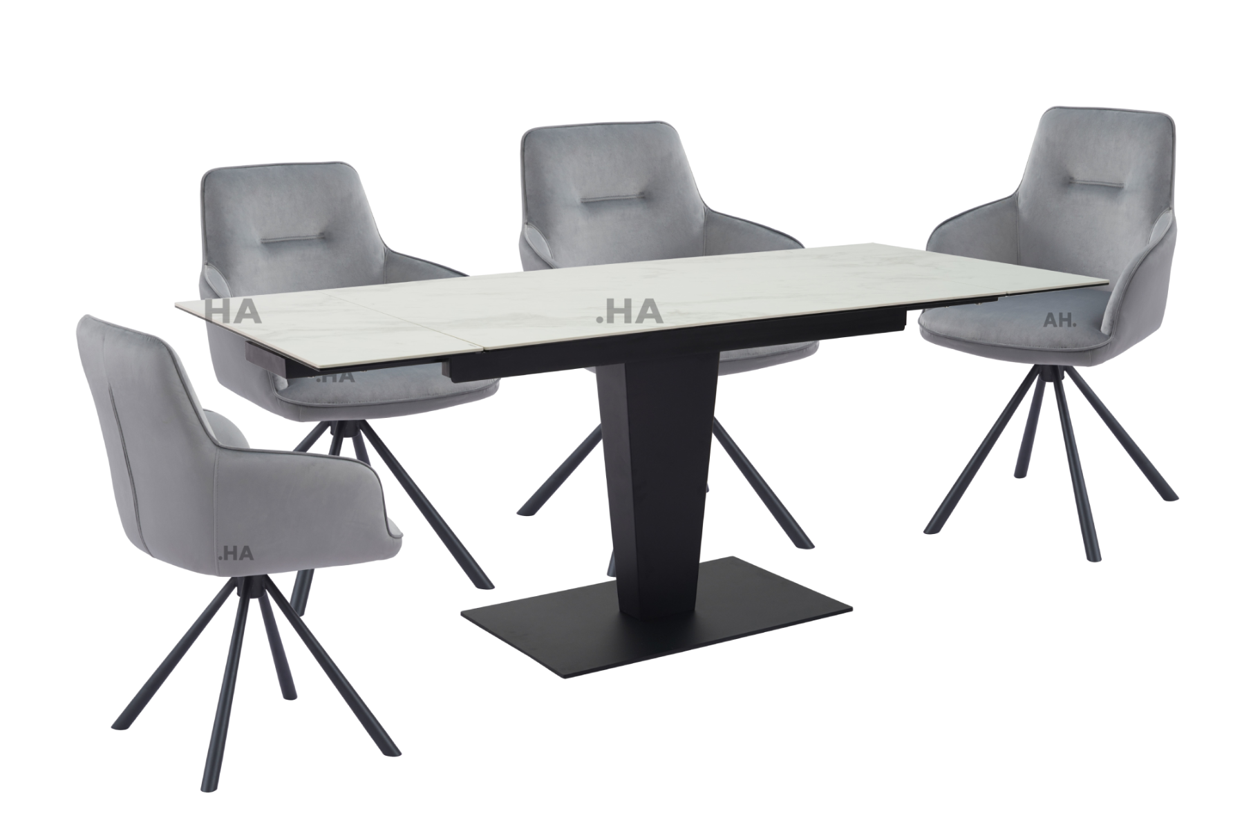 Oakwood Valentina Ceramic Ext White Dining Table With Nicole Swivel Dining Chairs