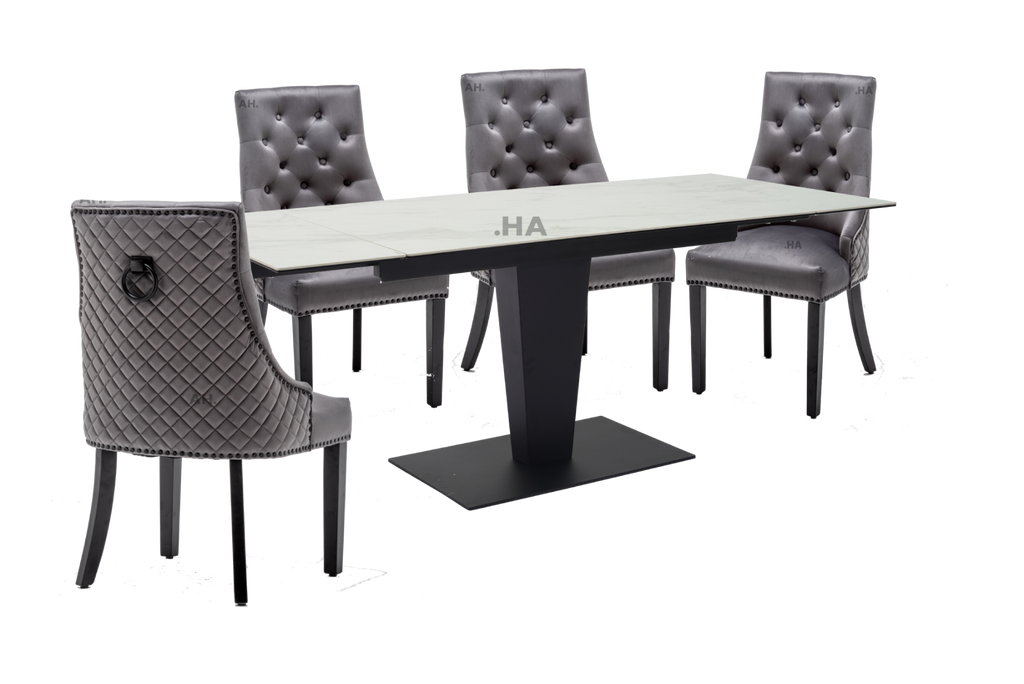 Oakwood Valentina Ceramic Ext White Dining Table With Cambridge Dining Chairs
