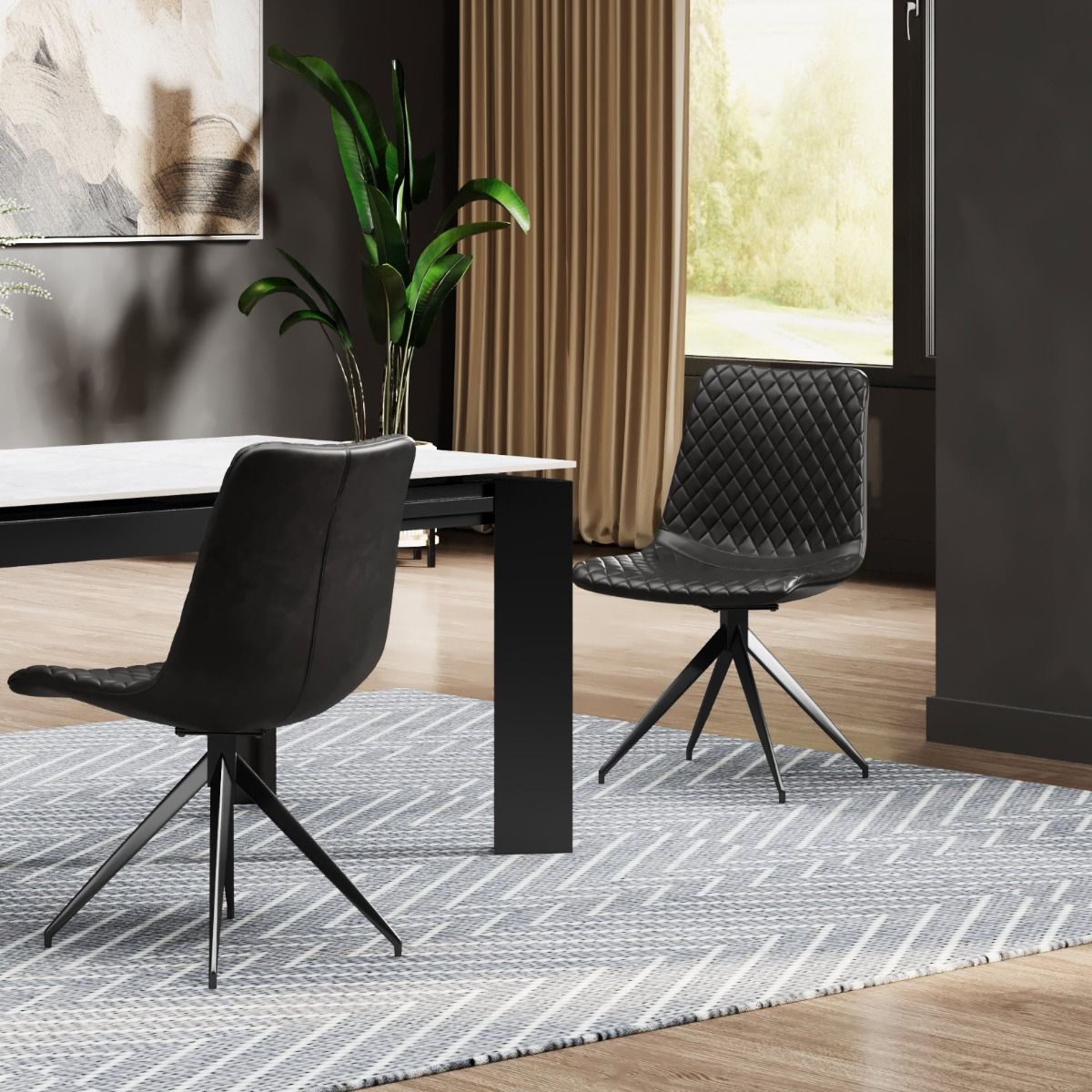 Oakwood Veridian PU Leather Dining Chair with Black Metal Legs