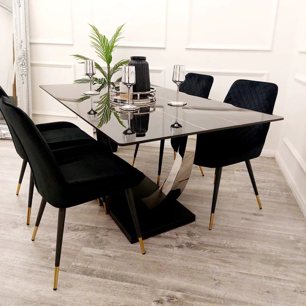 Oakwood Venus 1.6m Black Sintered Stone Top Dining Table With Luna Dining Chairs
