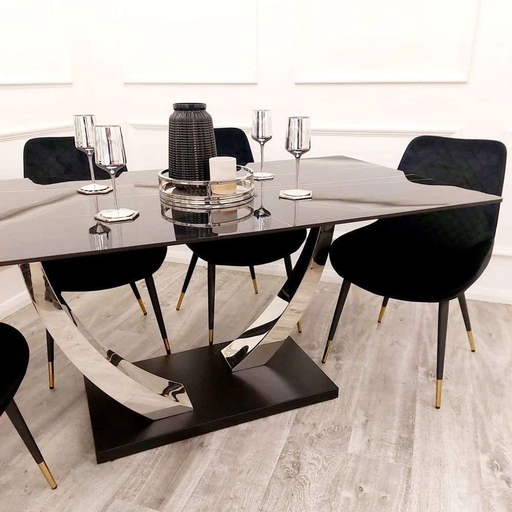 Oakwood Venus 1.6m Black Sintered Stone Top Dining Table With Luna Dining Chairs