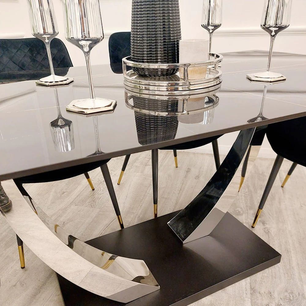 Oakwood Venus 1.6m Chrome Dining Table with Black Sintered Stone Top