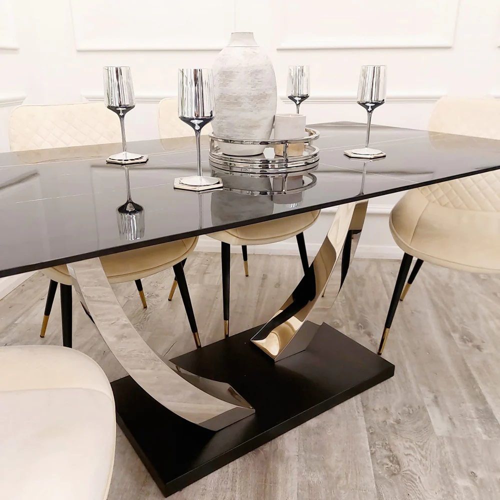 Oakwood Venus 1.6m Black Sintered Stone Top Dining Table With Luna Dining Chairs