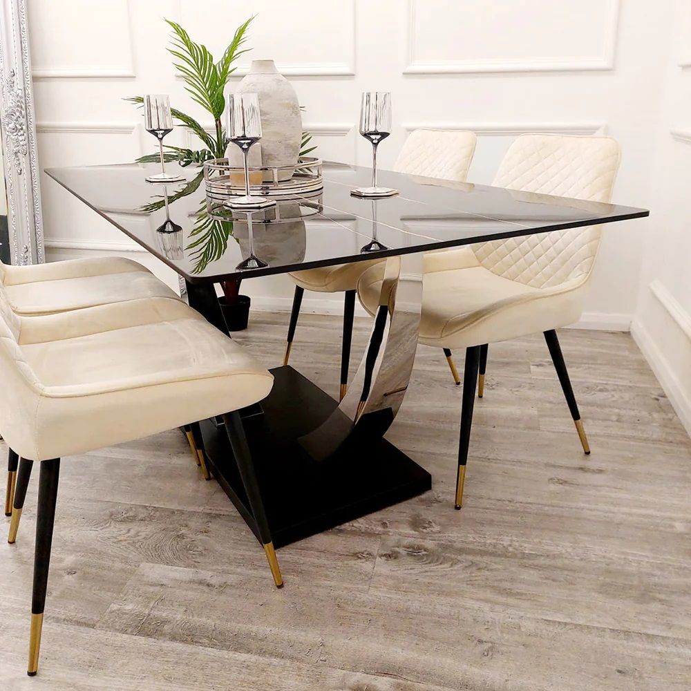 Oakwood Venus 1.6m Black Sintered Stone Top Dining Table With Luna Dining Chairs