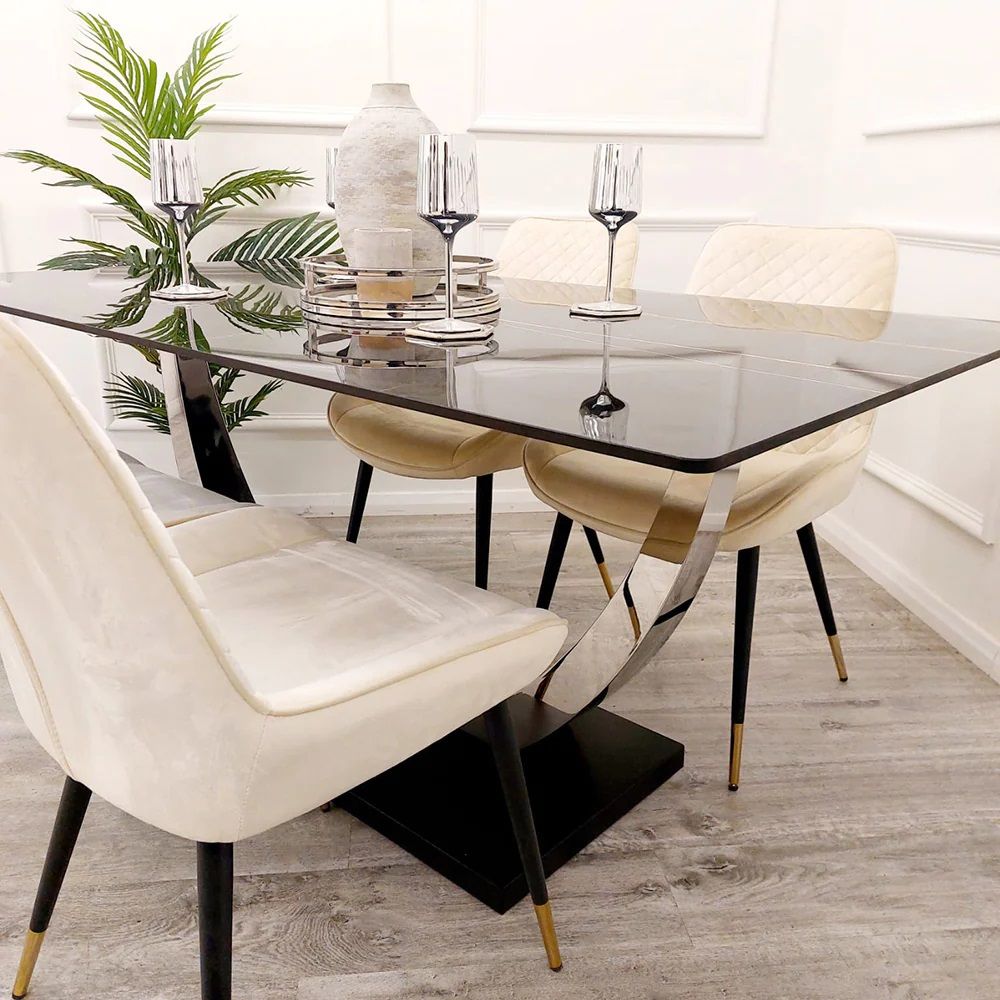 Oakwood Venus 1.6m Black Sintered Stone Top Dining Table With Luna Dining Chairs