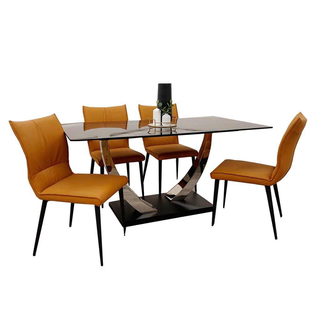 Oakwood Venus 1.6m Black Sintered Stone Top Dining Table With Flora Dining Chairs