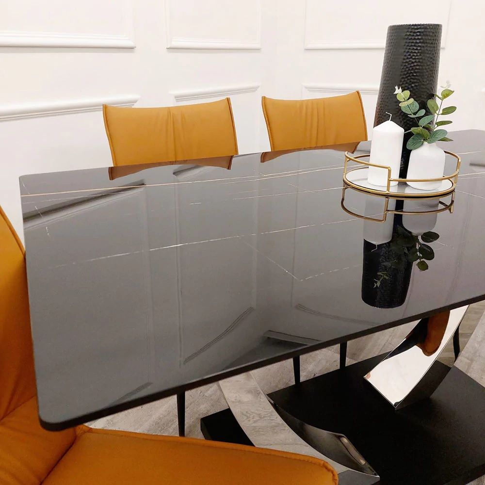 Oakwood Venus 1.6m Chrome Dining Table with Black Sintered Stone Top