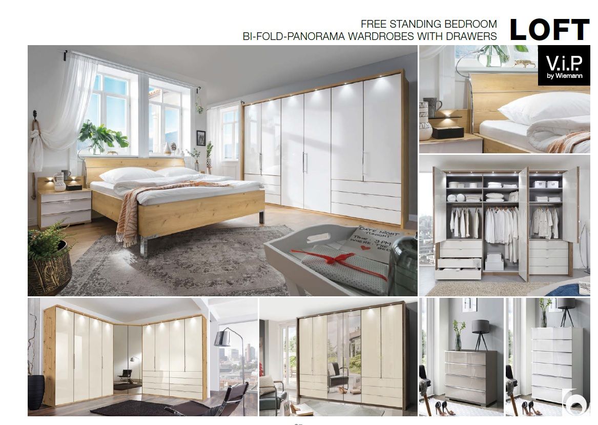 Oakwood Wiemann Loft White Glass Front 200CM Bi-Folding Doors Wardrobe With Drawers
