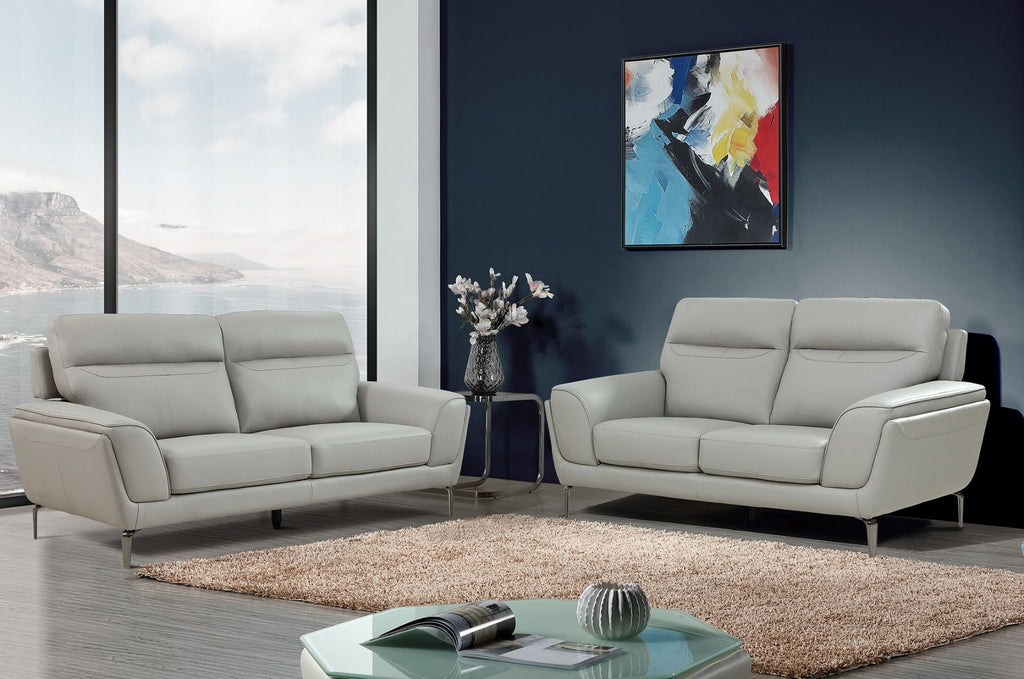 Oakwood Benita cool light grey leather 3 Seater Suite