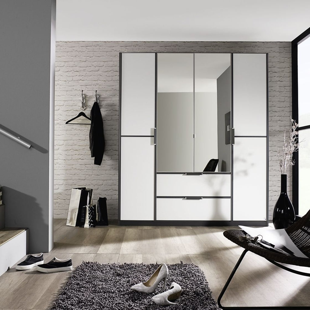 Oakwood Rauch Essensa White Glass Front Combi Hinged Door Wardrobe