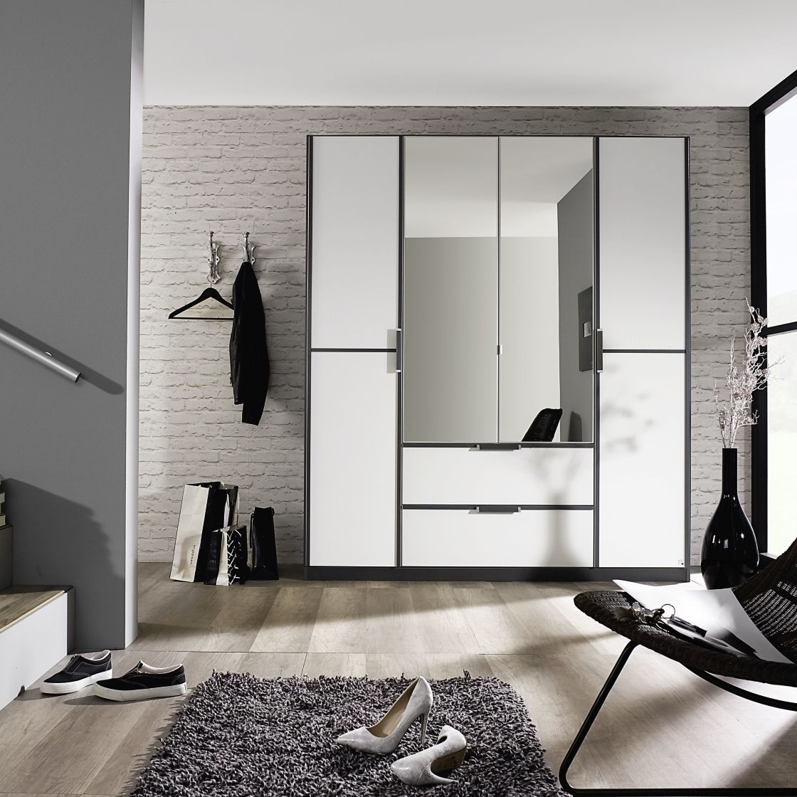 Oakwood Rauch Essensa White Glass Front Combi Hinged Door Wardrobe
