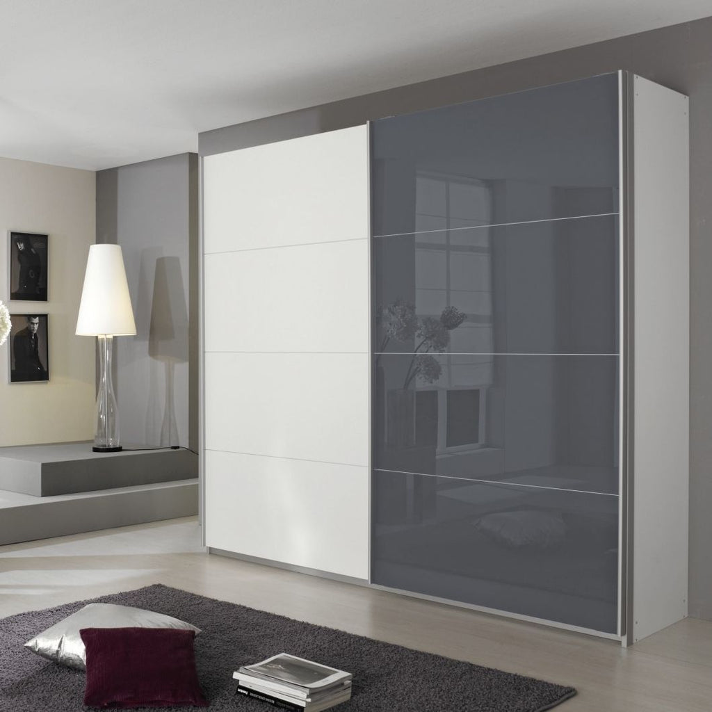 Oakwood Rauch Quadra 2 Gliding Door White & Basalt Glass Wardrobe