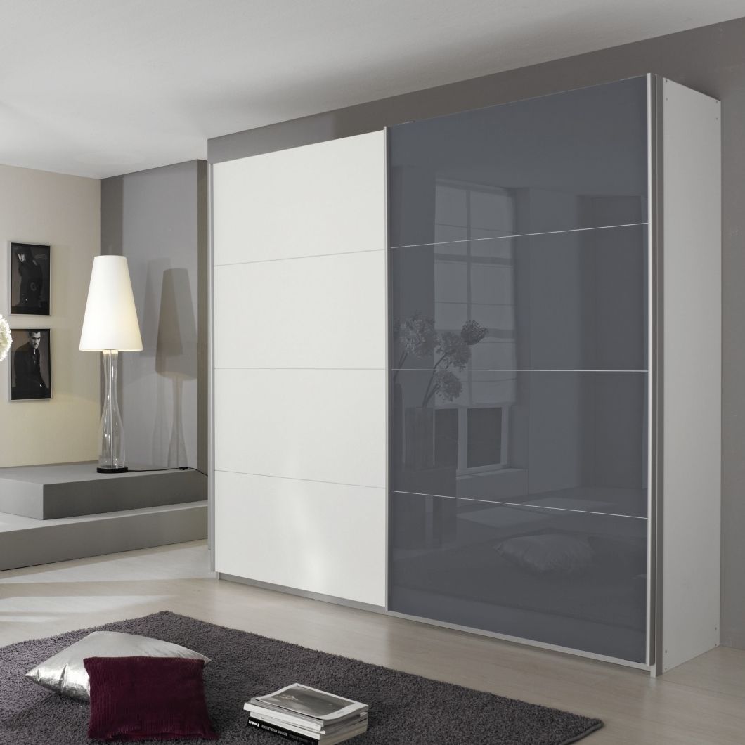 Oakwood Rauch Quadra 2 Gliding Door White & Basalt Glass Wardrobe