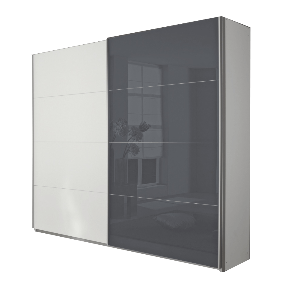 Oakwood Rauch Quadra 2 Gliding Door White & Basalt Glass Wardrobe