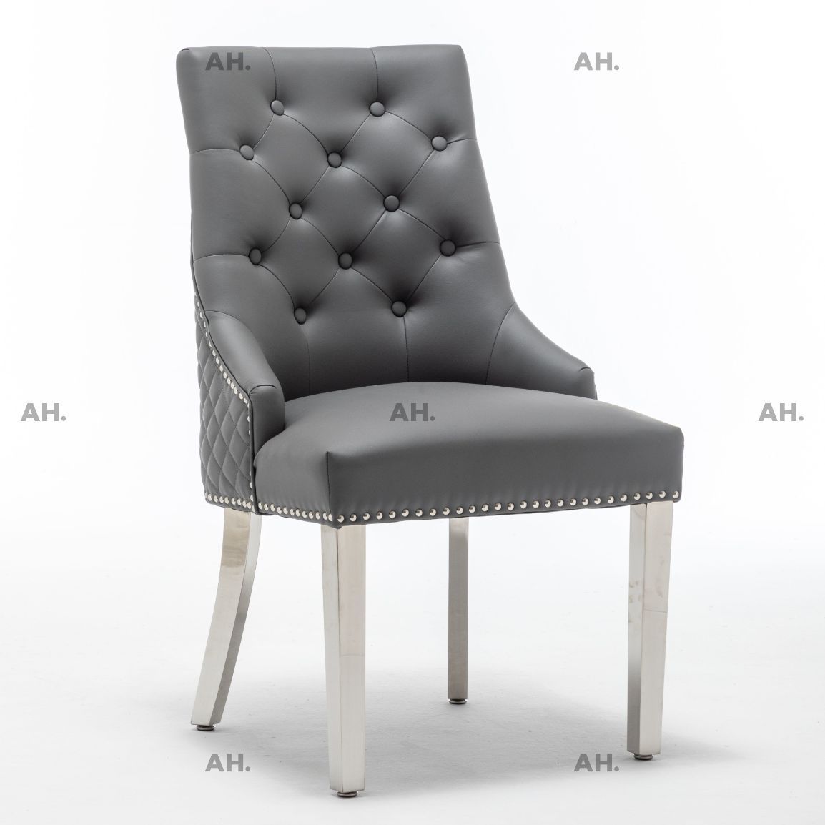 Oakwood Dolce Grey Ring Knockerback PU Leather Dining Chairs